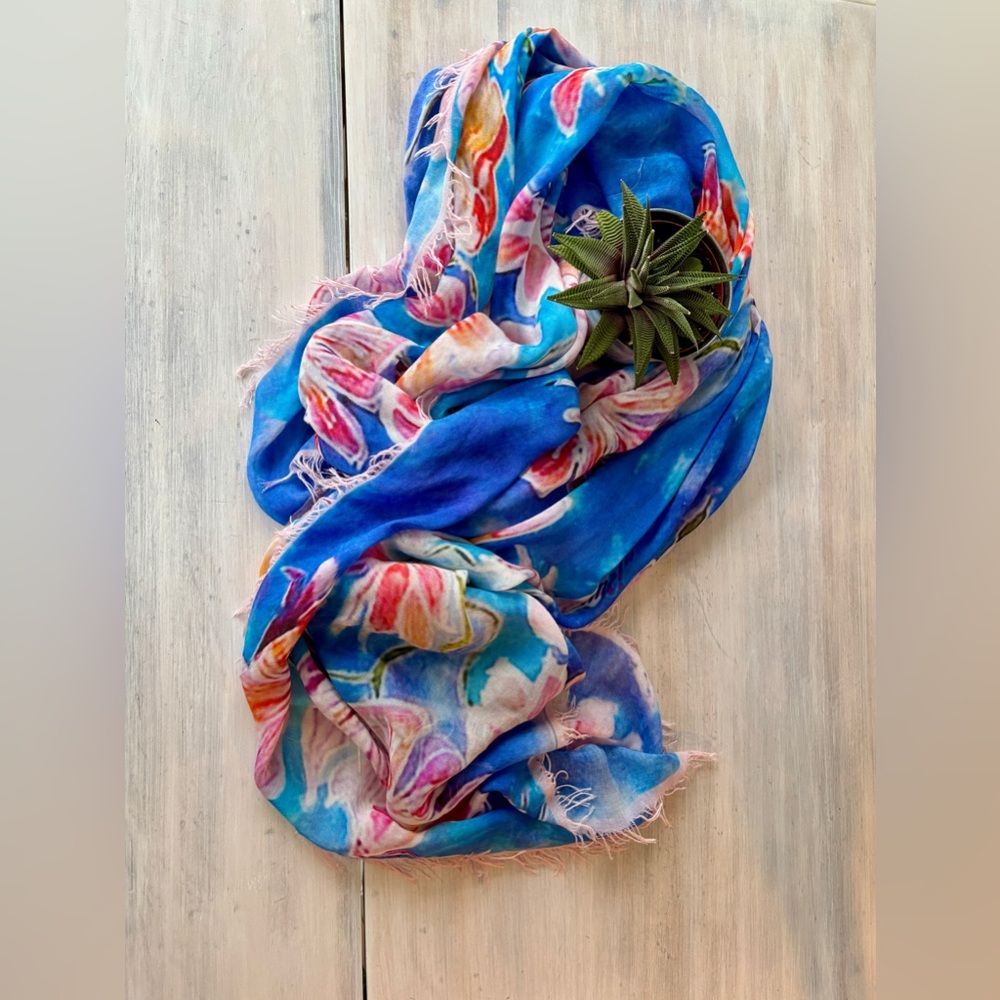 Floral Bright Blue & Pink Scarf/Wrap